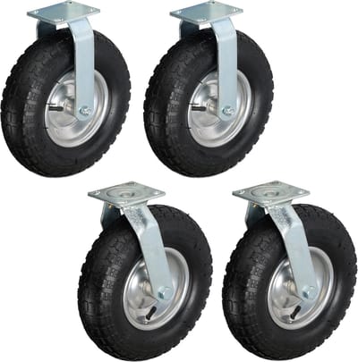bokwiel en zwenkwiel - 4-delige set - luchtband - 260 mm - tot 120 kg - zwart-zilver