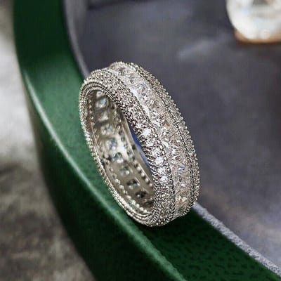 Huitan Prinses Zirkonia Belofte Ringen Dames Luxe Trendy Trouwring Accessoires Statement Dames Sieraden voor Feest 10 gray