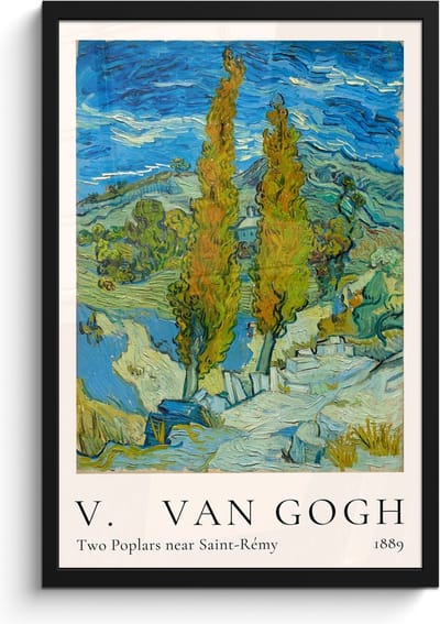 Poster in lijst - Fotolijst 40x60 cm - Posters - Vincent van Gogh - Two Poplars near Saint-Rémy - Kunst - Oude meesters - Posterlijst zwart - Decoratie - Wanddecoratie woonkamer - Muurdecoratie slaapkamer