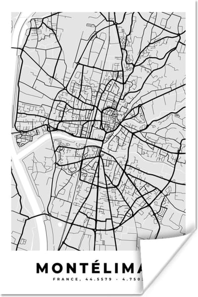 Poster Kaart – Stadskaart – Frankrijk - Montélimar - Plattegrond - 120x180 cm XXL