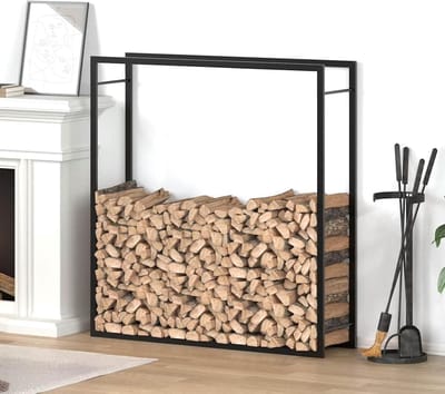 Houtopslag Rek - Brandhout Houder - Haardhout Opslag - Stabiele Constructie - 110 x 28 x 116 cm - Zwart