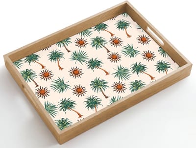 Dienblad hout 50x35 cm - Schootdienblad - Kust - Palmbomen - Zon - Groen - Borrelplank rechthoek - Plateau dienbladen