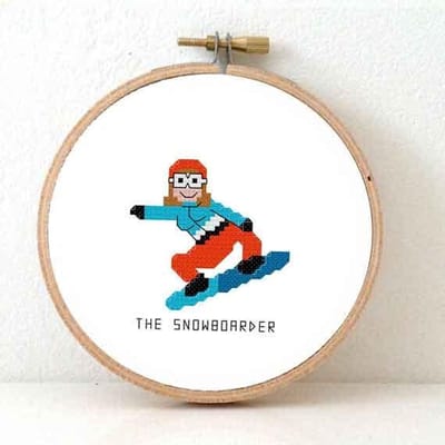Vrouwlijke Borduurpakket snowboarder | Eenvoudig borduurpakket voor beginners | Wintervakantie souvenir maken | DIY kado voor snowboarder  | Borduurpakket inclusief borduurring, DMC borduurgaren, Aida borduurstof, borduurnaald en instructies