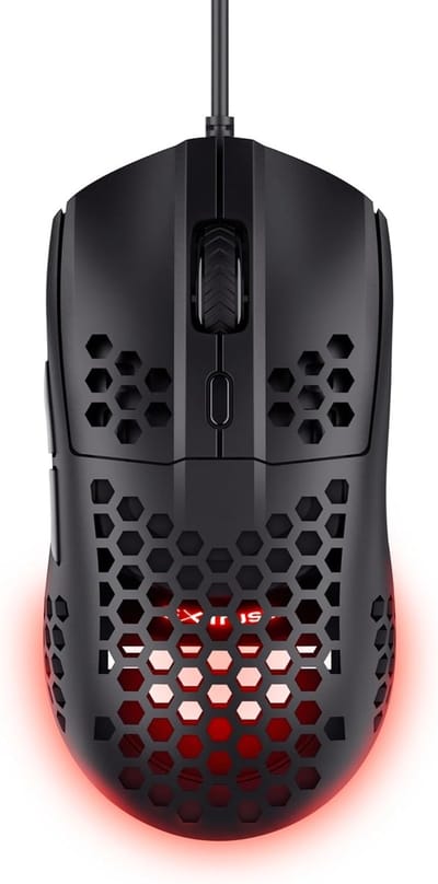 StayPowered Gaming Muis - Ultralicht & Precisie voor Gamers - 65g Gewicht - DPI Instelbaar (200-6400) - RGB Verlichting - Honingraatdesign - 6 Programmeerbare Knoppen - Ideaal voor PC Gaming - Zwart - Levering Sneller dan Aangegeven!