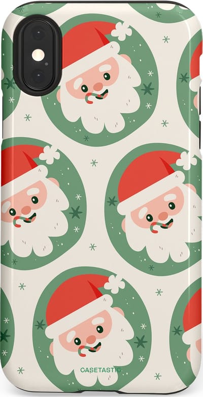 Casetastic hoesje geschikt voor Apple iPhone X / Apple iPhone XS - Dubbellaagse bescherming - Zuurstok Groen Witte Kerstman - Fashion Case - Wit Saliegroen Crème Terracotta