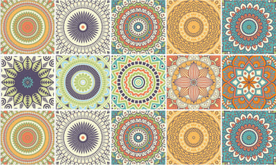 Plaktegels - Zelfklevende Tegels - 15x15 cm - Ulticool - Mandala Zon Bloem Oranje Groen Blauw - 15 stuks - Decoratie Sticker Tegels - Plakfolie Tegelstickers - Achterwand voor de Muur Badkamer - Keukenwand Keuken - Sticktiles