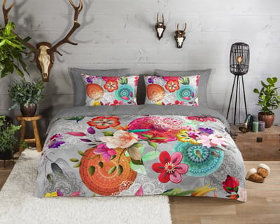 HIP dekbedovertrek mandals en bloemen - 1 persoons 140x200/220 cm - Multi - 100% Katoen flanel