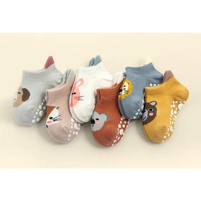 6 paar/partij katoenen baby antislip boot sokken voor jongens meisjes lage uitgesneden vloer kinderen peuter sokken met rubberen grips voor 0-5 jaar 3-5Y gray