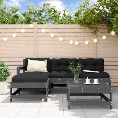 vidaXL - 5-delige - Loungeset - met - kussens - massief - hout - grijs