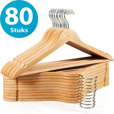 Kledinghangers - Kleerhangers - Broekhanger - 80 stuks - Hardhout - Kledinghangers voor Alle leeftijden - georganiseerde Kledingkast