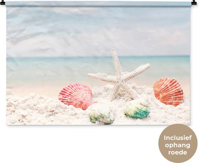 Wandkleed - Wanddoek - Zeester - Schelpen - Zee - 150x100 cm - Wandtapijt