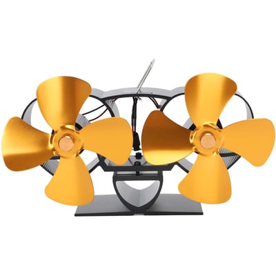 Ventilateur de poêle à chaleur en alliage d'aluminium, 4 pales, double tête, pour cheminée, remplacement, doré or
