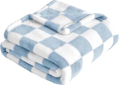 Geruite babydeken Fleece babydeken voor jongens Ultrazachte, comfortabele, donzige babydeken voor pasgeborenen Geschikt voor wiegjes en kinderwagens 76 x 102 cm Blauw