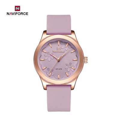 NAVIFORCE horloge met paarse siliconen polsband, paarse wijzerplaat en rosé gouden horlogekast voor dames met stijl ( model 5051 RGPEPE )