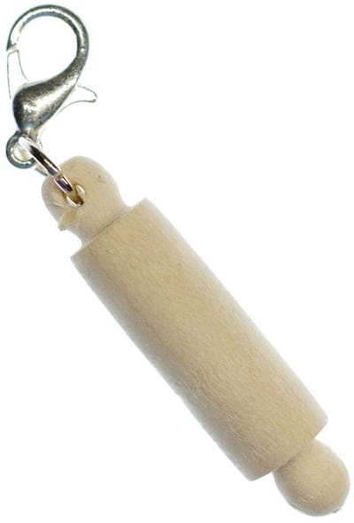 Deegroller, houten bedel, bakken, koekjesrol, handgemaakt, modesieraad, verzilverde kettinghanger, bedelarmband, hanger voor armband, 30 mm, Hout, hout.