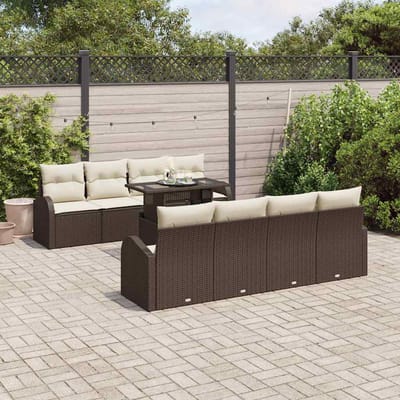 vidaXL Tuinbank Set met kussen met opslag 9 pcs Bruin Poly Riet