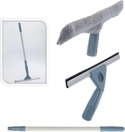 Raam Schoonmaak Set - Telescopische Wisser - Streeploos Ramen - Uitschuifbare Steel - 4 Delig - Grijs