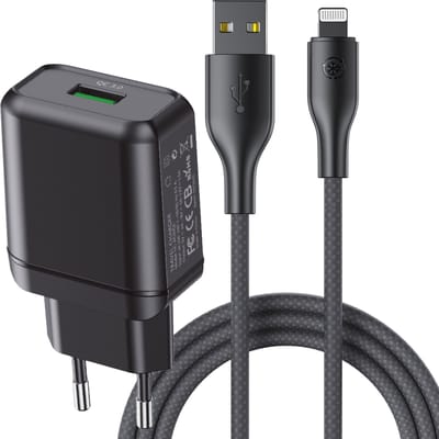 Usb adapter 5V/3A + Geschikt voor iPhone kabel 3m - Usb-A naar Lightning - Oplader geschikt voor iPhone 14 / 13 / 12 / 11 / X