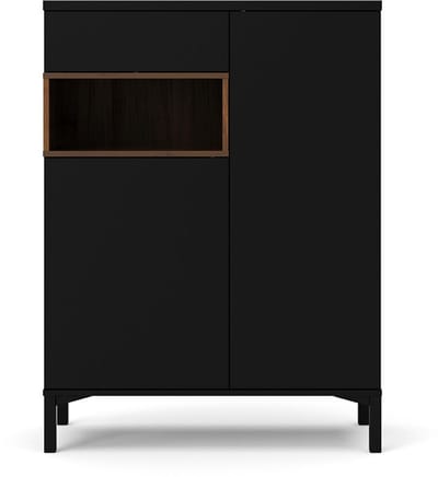 Ringe dressoir 2 deuren, 1 lade en 1 vak zwart en walnoot decor.