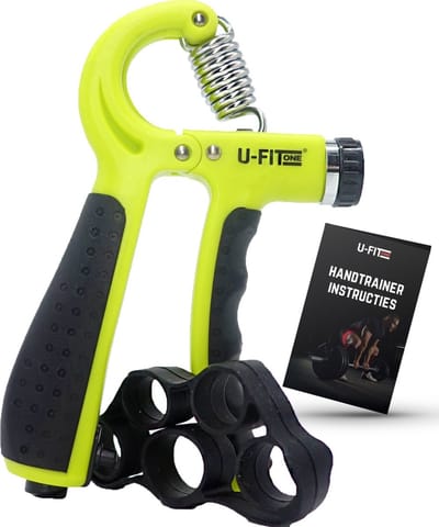 U Fit One Teller Handtrainer 10 tot 60kg - Verstelbare Handgrip - Handknijper - Vingertrainer - Onderarm Grip Trainer - Lime Green - Inclusief Ebook