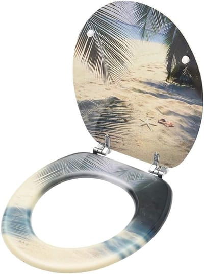 Toiletbril met deksel - WC zitting - Badkamer Stijl - Verstelbare scharnieren - 12-20 cm - Strand Design