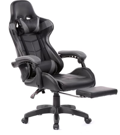 VDD Gaming - Gamestoel - Gamestoel met Voetsteun - Gamestoel Zwart - Gaming stoel - Bureaustoel gaming - Ergonomische Bureaustoel - Met Nekkussen & Verstelbaar Rugkussen - Met Voetsteun - Ergonomische Game Stoel - Draaistoel - Zwart & Grijs