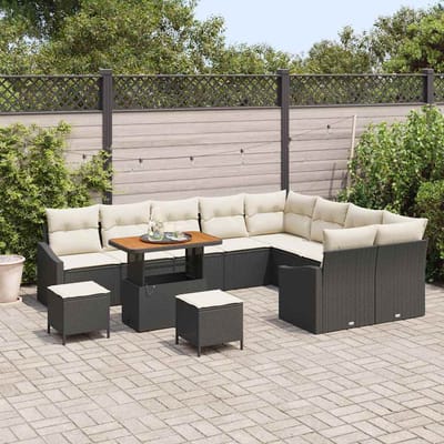 vidaXL - Tuinbank - Set - 12 - st - 7-Aantal - zitplaatsen - Zwart - Poly - rattan