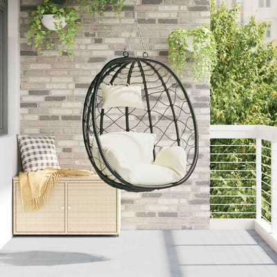 vidaXL - Hangende - ei-stoel - poly - rattan - 91 - x - 54,5 - x - 107 - cm - Crèmewit