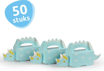 Isa's Friends® - Traktatie Doosjes - Dino - Blauw - 50 stuks - Uitdeeldoosjes - Uitdeelcadeautjes