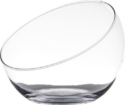 Hakbijl Glass Bolvaas schuine schaal - transparant - gerecycled glas - D20 x H17 cm - bloemen/takken