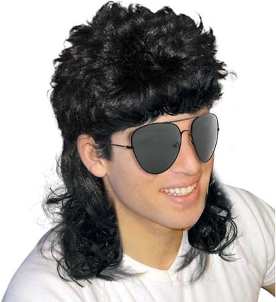 Bruine Krullende Vokuhila Peruk voor Cosplay, Halloween en Carnavalsfeest - Unisex 2-delige Set, One Size, Retro 70s 80s Stijl