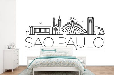 Behang - Fotobehang Stadsaanzicht "Sao Paulo" met een witte achtergrond - Breedte 390 cm x hoogte 260 cm