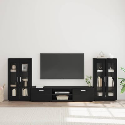 vidaXL Tv-meubelset met lade met plank FLORIN 3 pcs Zwart Bewerkt hout