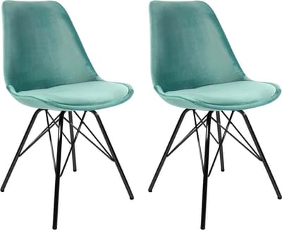KICK® VELVET Kuipstoelen Mintgroen – Set van 2 – Eetkamerstoelen – Velvet – Zwart Frame