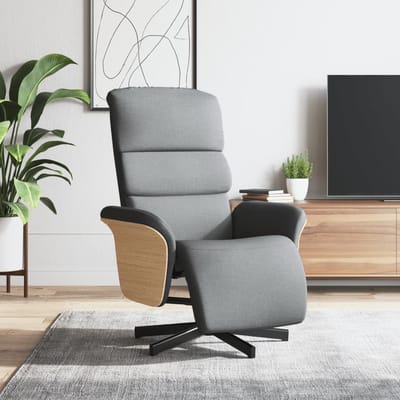 vidaXL - Fauteuil - verstelbaar - met - voetensteun - stof - lichtgrijs