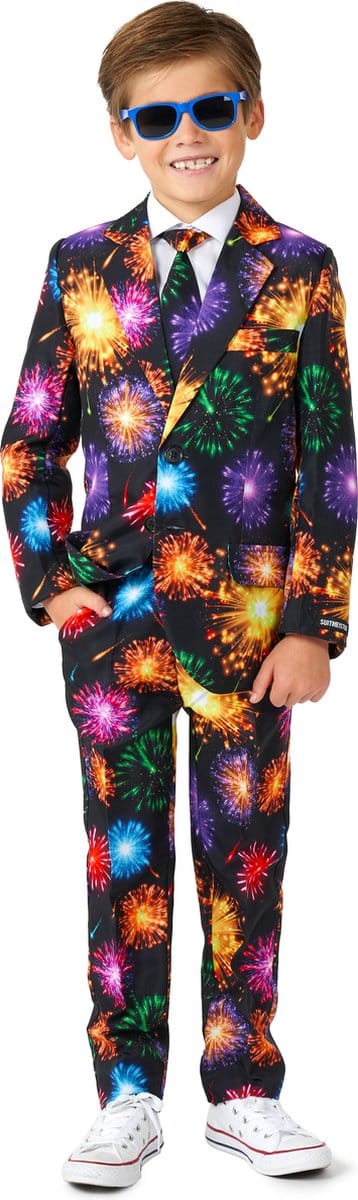 Suitmeister Fireworks Black - Jongens Pak - Carnavalskleding - Kids Kostuum - Zwart - 4-6 jaar - Maat S
