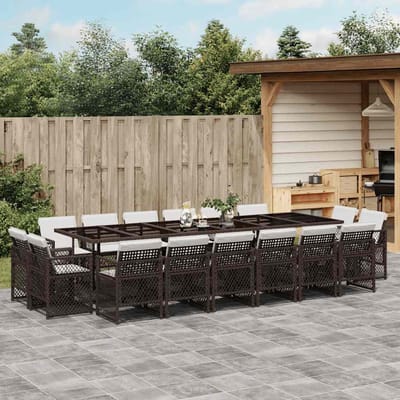 vidaXL - 17-delige - Tuinset - met - kussens - poly - rattan - bruin