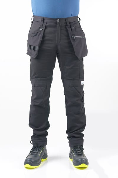 BITCO RIJN Stretch Werkbroek Heren Zwart / Zwart - waterdichte en oliebestendige kniezakken Versterkte kritieke punten Comfortabele herenwerkbroek