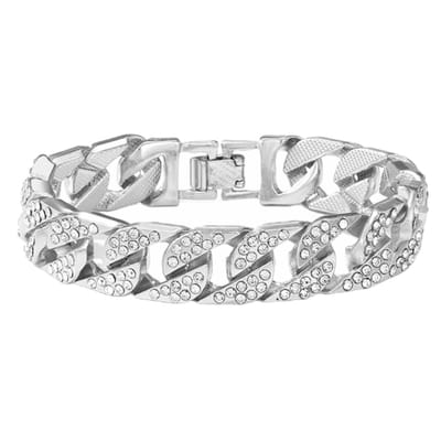 Fako Bijoux® - Iced Out Cuban Link Armband Zirkonia - 20cm - 13mm - Dames & Heren Armband - Zilverkleurig