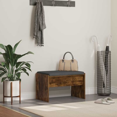 vidaXL - Hallenbank - met - kussen - Rook - Eiken - 63 - x - 38 - x - 40 - cm