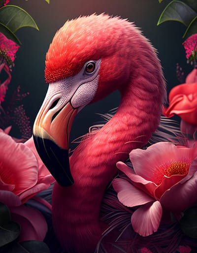AI - Woondecoratie - Poster - Dieren - Flamingo - Bloemen en jungle - 27 - 60 x 80 cm