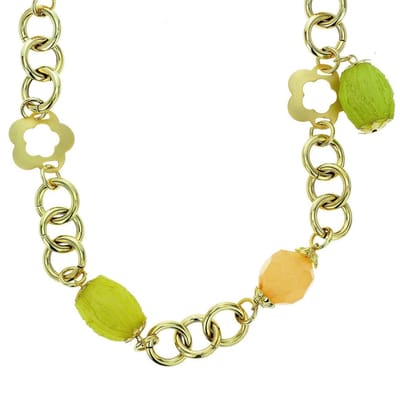 Behave - Lange goudkleurige ketting met bloemen en multi-color kralen - Mode-accessoire voor elke gelegenheid