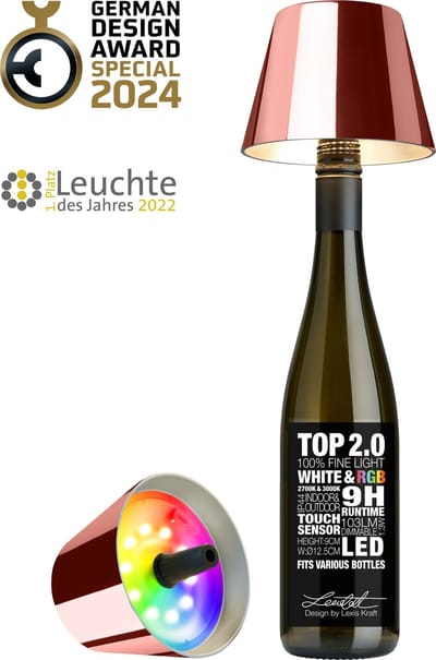 Sompex Flessenlamp " TOP " met houdbare kurk| 2.0 Led| Rose - indoor / outdoor - oplaadbaar | RGB