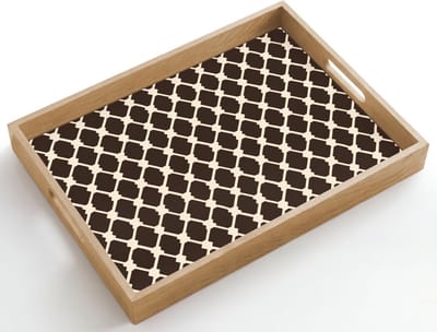 Dienblad hout 50x35 cm - Schootdienblad - Bruin - Ruitpatroon - Geometrisch - Borrelplank rechthoek - Plateau dienbladen
