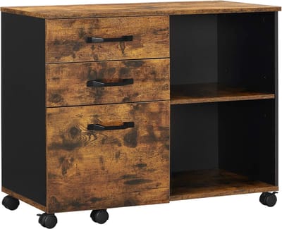 MIRA Home - MAZAZU Ladekast - Opbergkast met Lades - Stalen Ladeblok - Kantoorkast Industrieel - Zwart/Hout - 80x40x66 cm