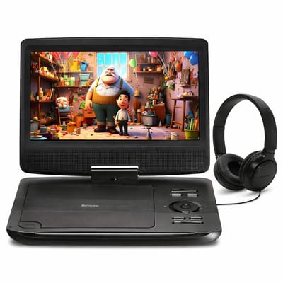 10 Inch - Portable Draagbare DVD Speler met Scherm - Inclusief Zwarte On Ear Kids Koptelefoon - Voor Auto & Thuis - Accu + Autoladen + Thuislader - Onderweg - Kinderen
