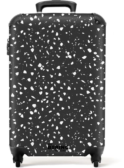 NoBoringSuitcases.com - Koffer - Terrazzo patroon zwart en wit - Past binnen 55x40x20 cm en 55x35x25 cm - Trolley handbagage - Valiezen met wieltjes volwassenen - Reiskoffer op wielen - Rolkoffer lichtgewicht