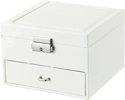 Juwelendoos Opslag - Sieraden Organizer - Netjes Opbergen - 2-Laags Ontwerp - 16 x 16 x 11 cm - Wit