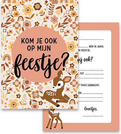 Uitnodiging Kinderfeestje Hertje | 8 Uitnodigingen | verjaardag | Voor Meisjes | Zelf in te vullen