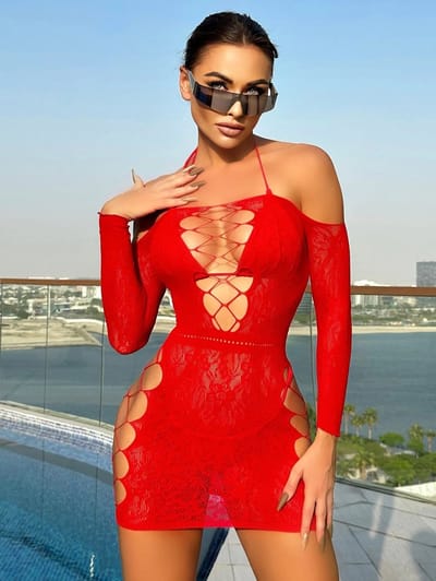 Snapshot - #callme - Mini Jurkje Off-Shoulder - One Size - Rood
